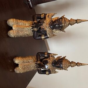 Elegant Gold and Black Thai Figurines- approx 11 in c 4 in . Wt- 3.5 ilbs solid